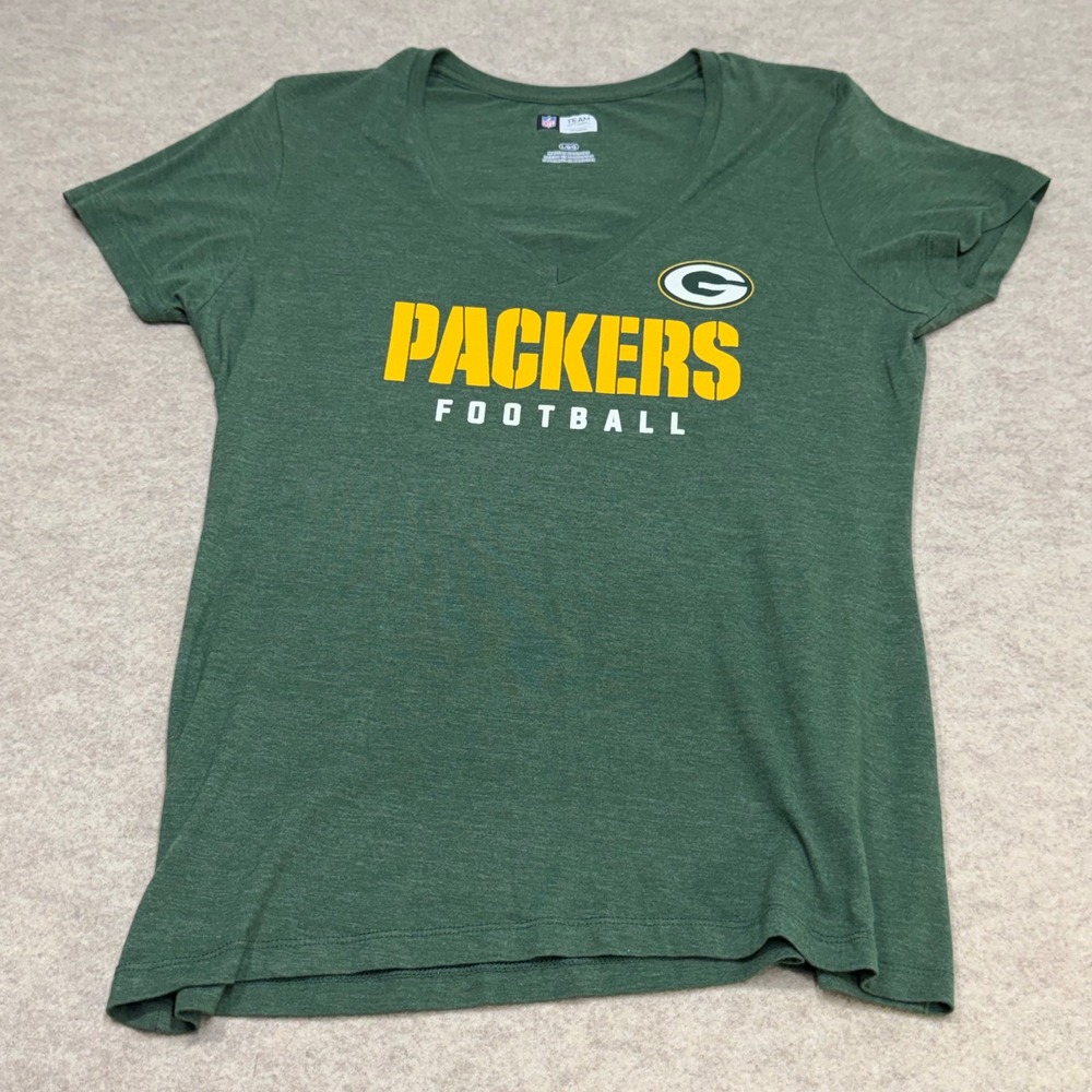 NFL Team Apparel Green Bay Packers Womens V-Neck T-Shirt Green Large Football